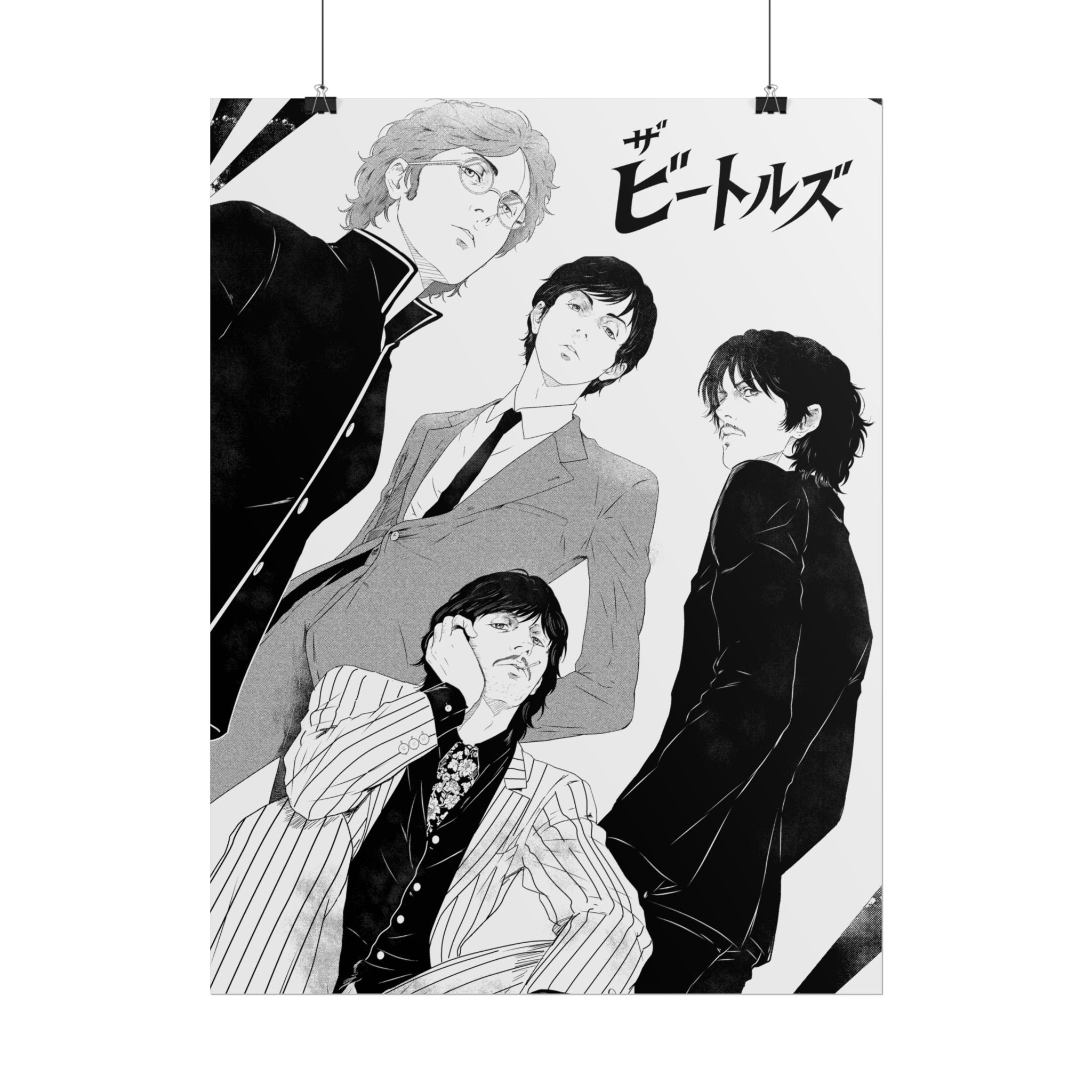 The Beatles Manga Poster — Black & White Rolled Art Print