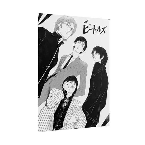 The Beatles Manga Poster — Black & White Rolled Art Print