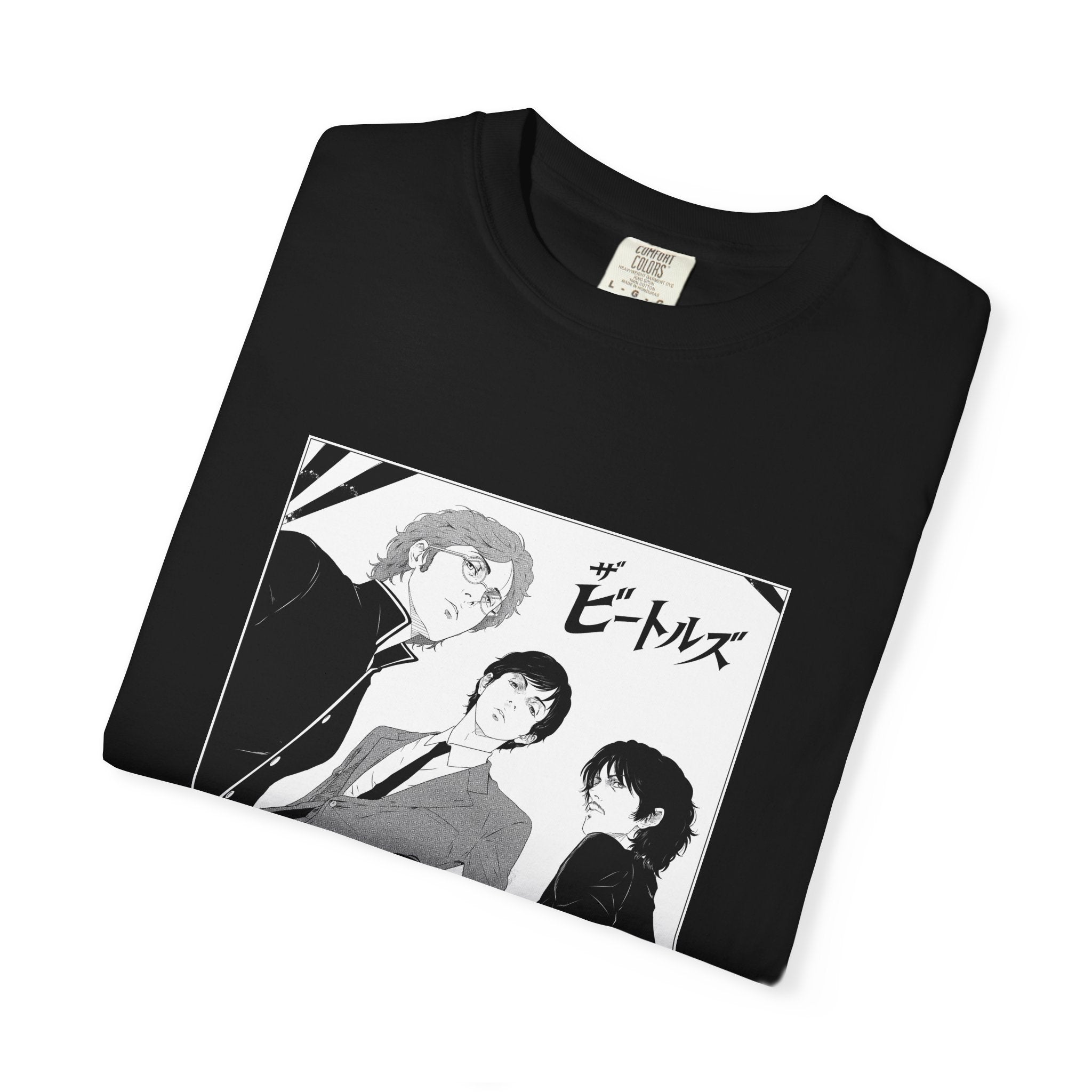 The Beatles Manga Style Band Tee – Black & White Graphic T-Shirt