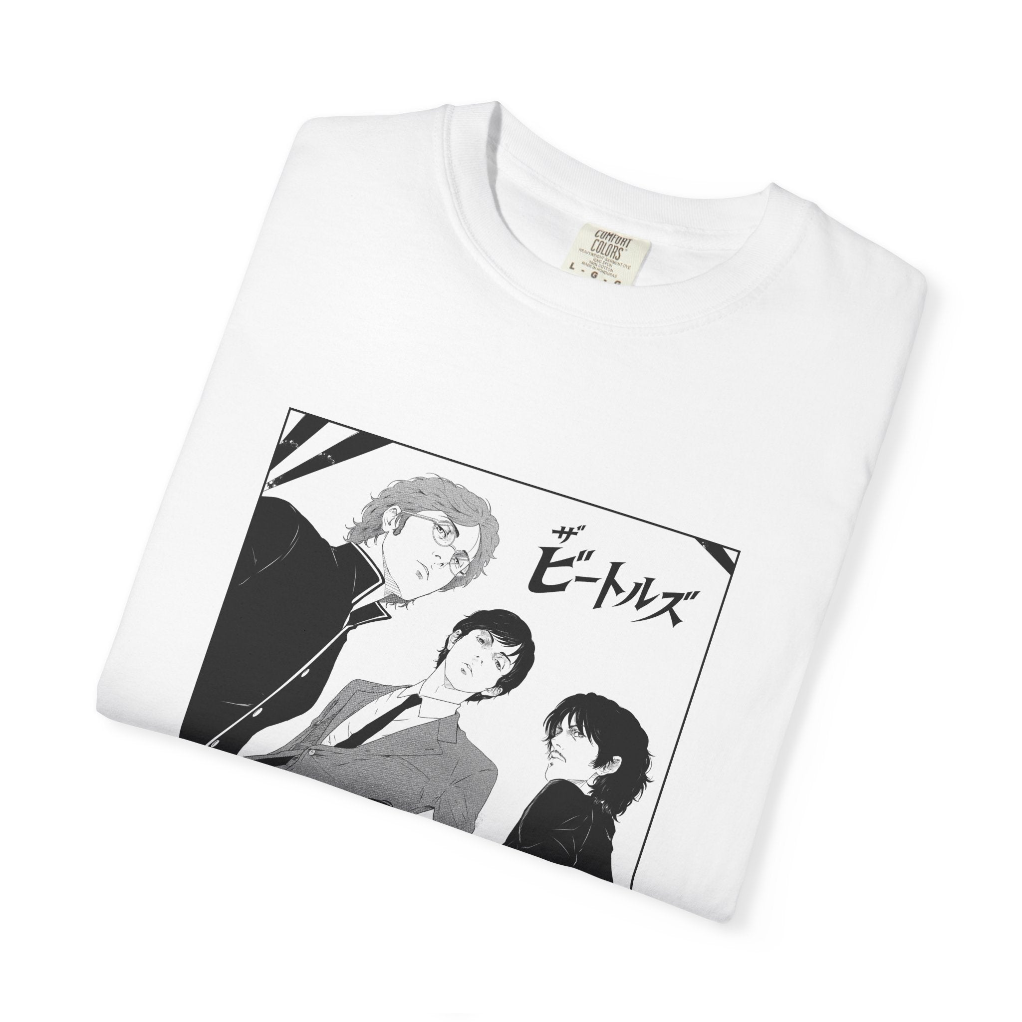 The Beatles Manga Style Band Tee – Black & White Graphic T-Shirt