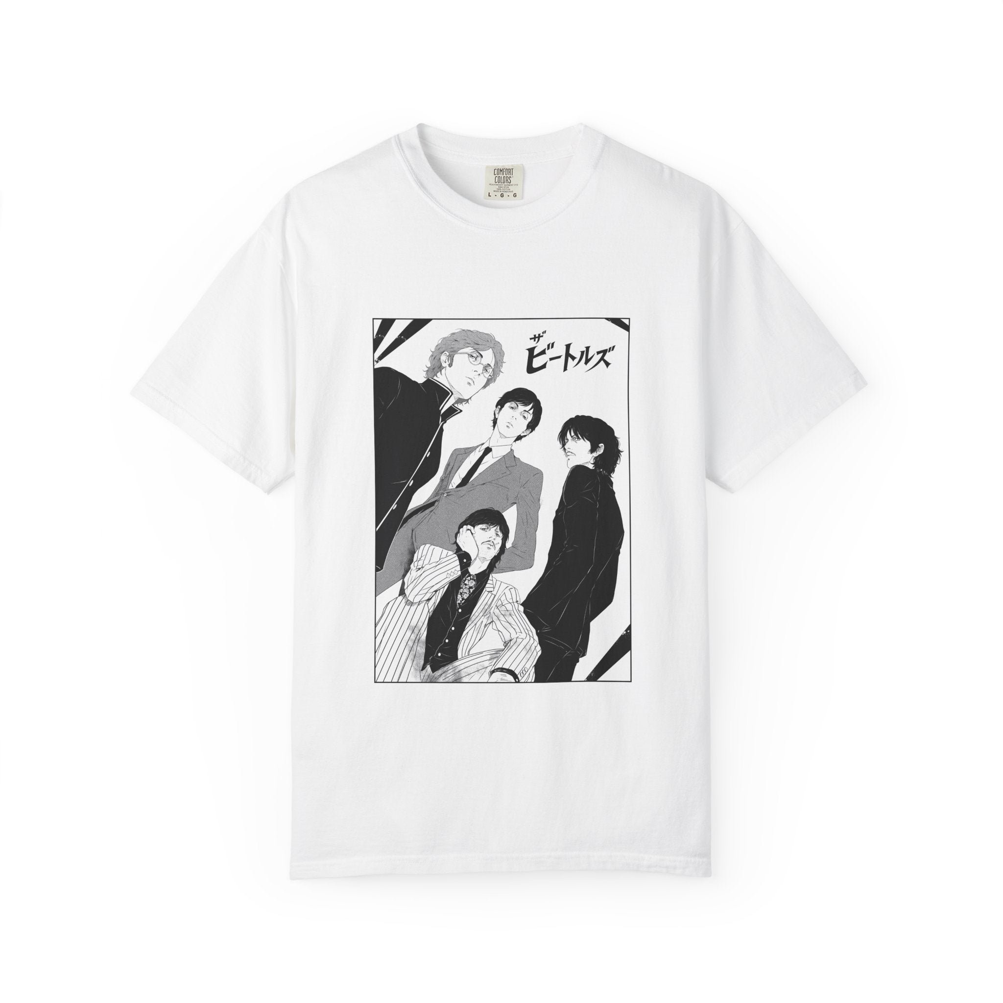The Beatles Manga Style Band Tee – Black & White Graphic T-Shirt
