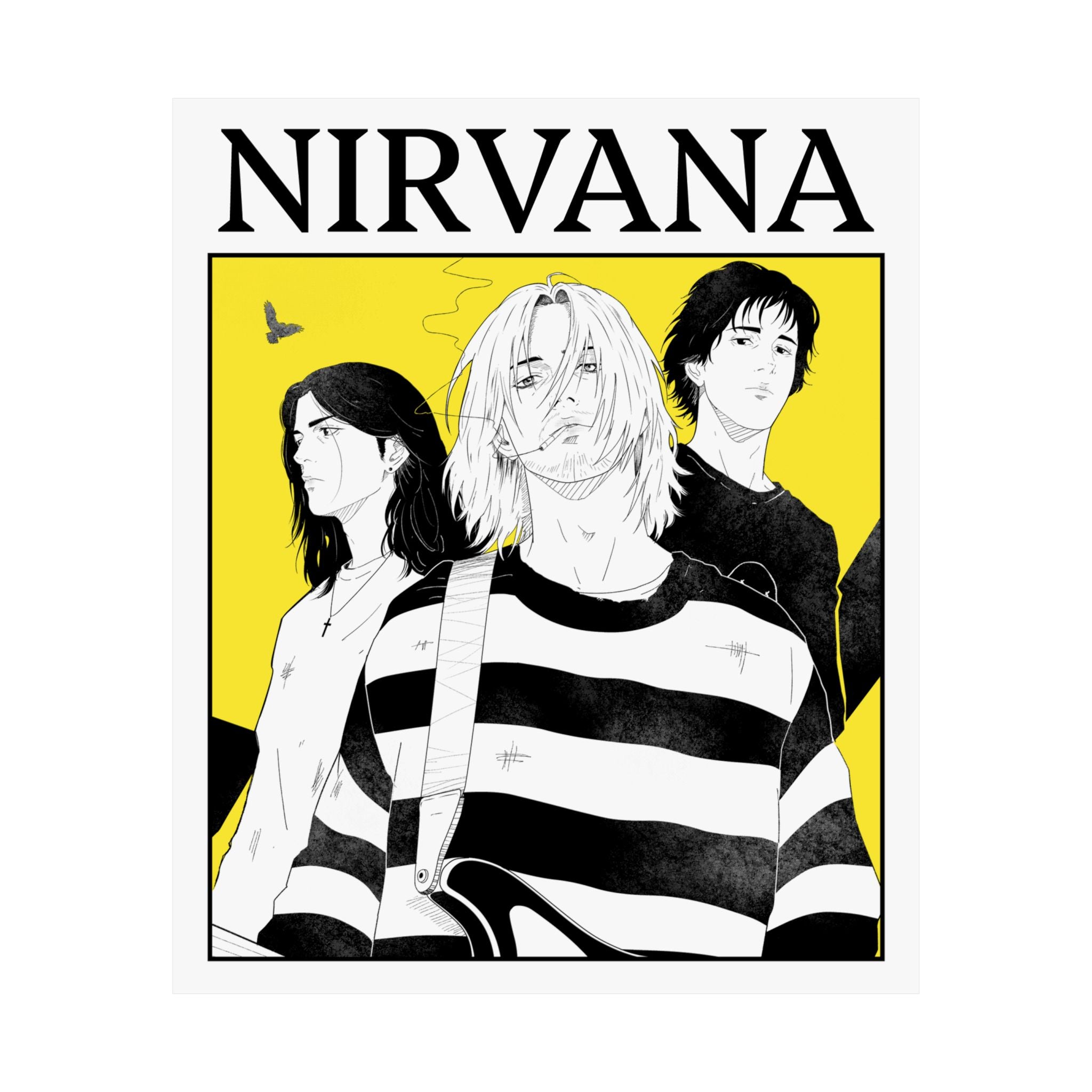 Nirvana Manga Band Poster — Matte Vertical Rock Wall Art