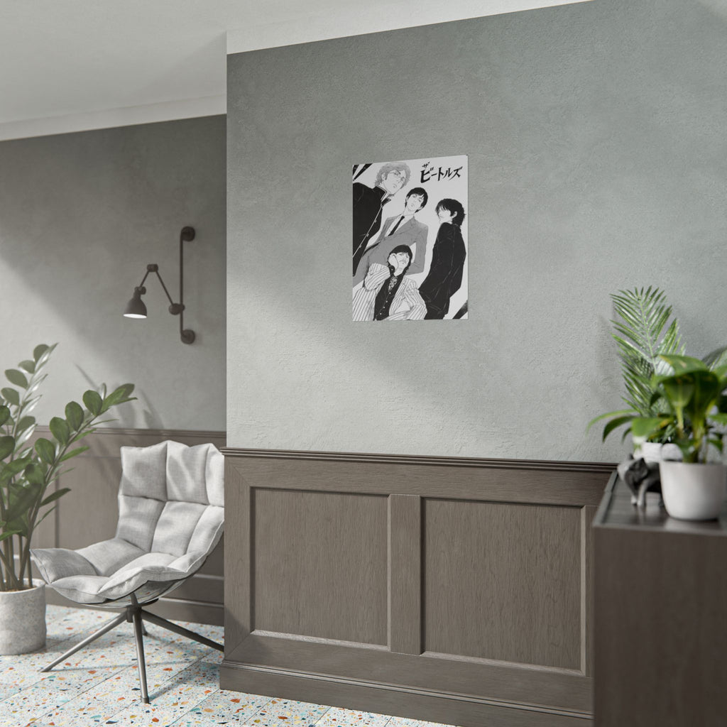 The Beatles Manga Poster — Black & White Rolled Art Print