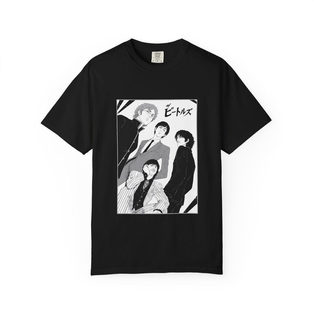 The Beatles Manga Style Band Tee – Black & White Graphic T-Shirt