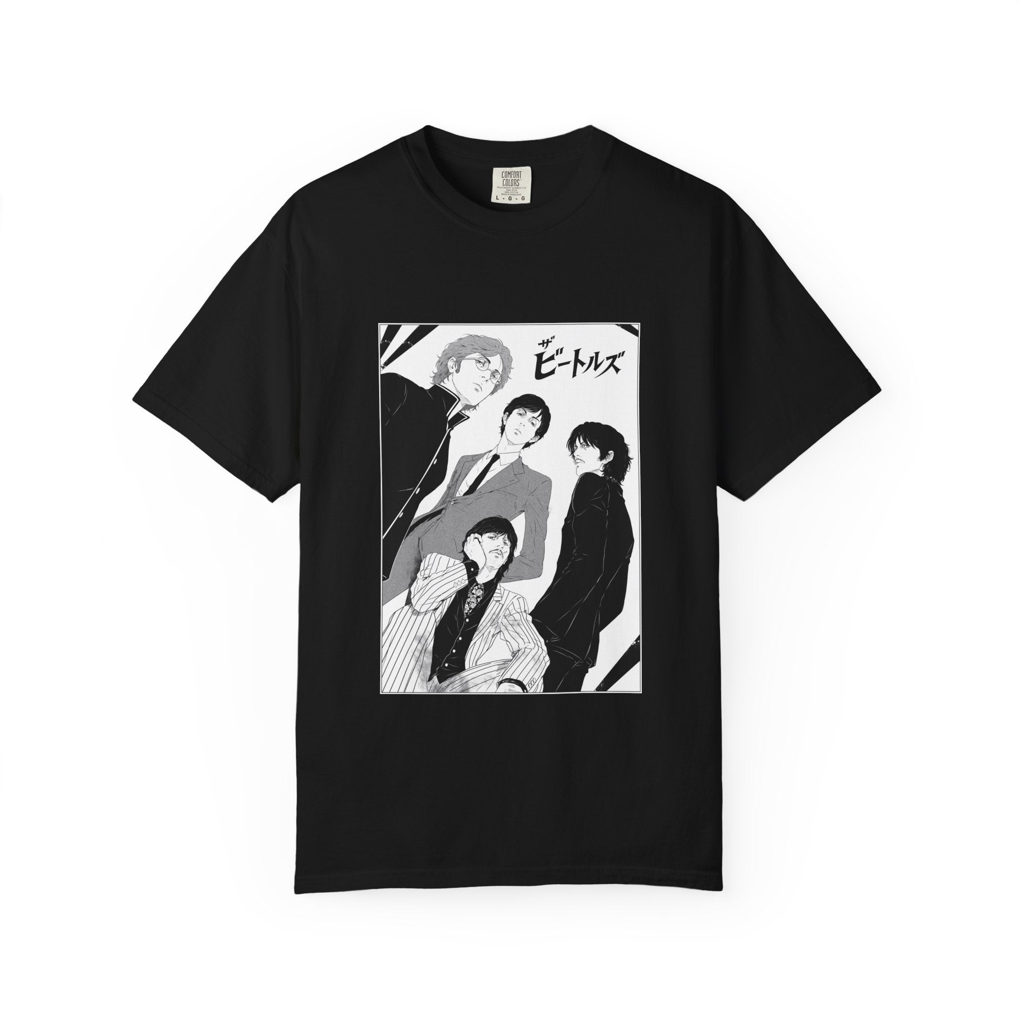 The Beatles Manga Style Band Tee – Black & White Graphic T-Shirt