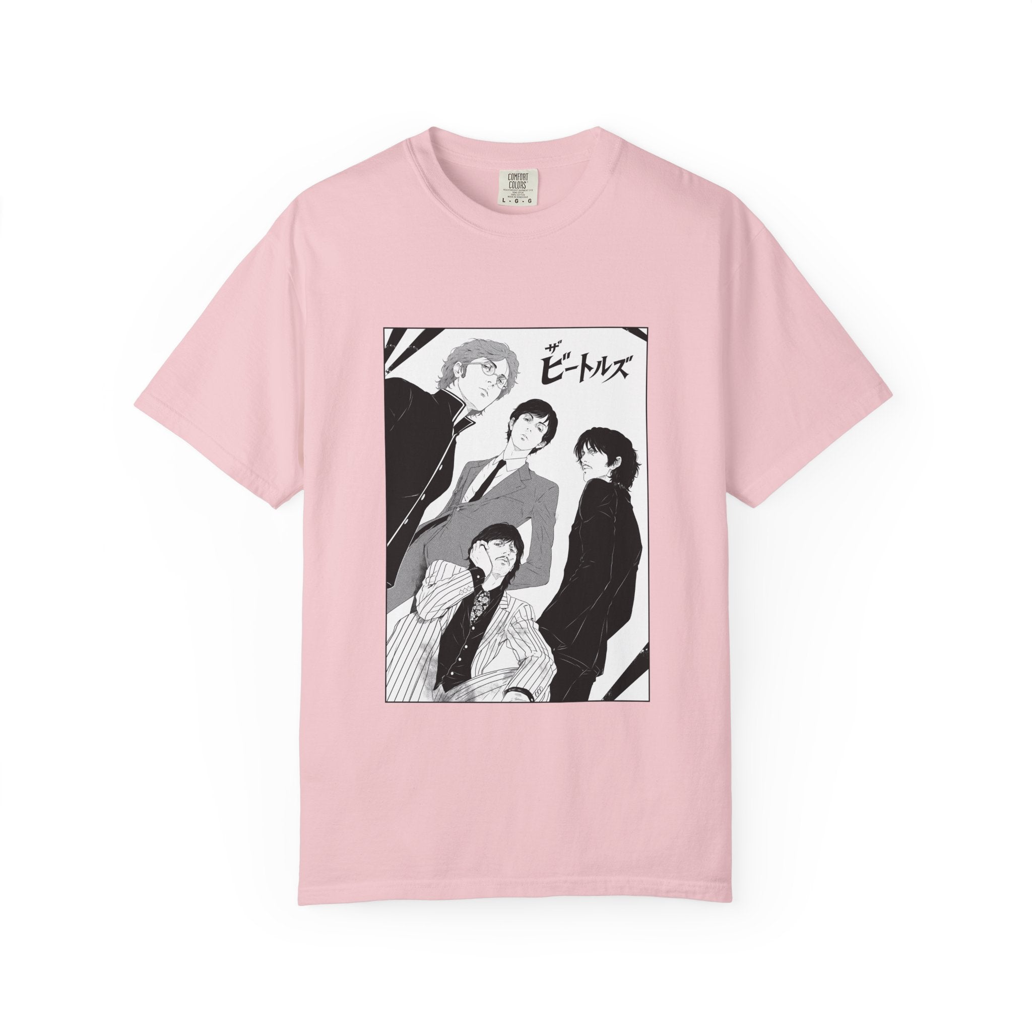 The Beatles Manga Style Band Tee – Black & White Graphic T-Shirt