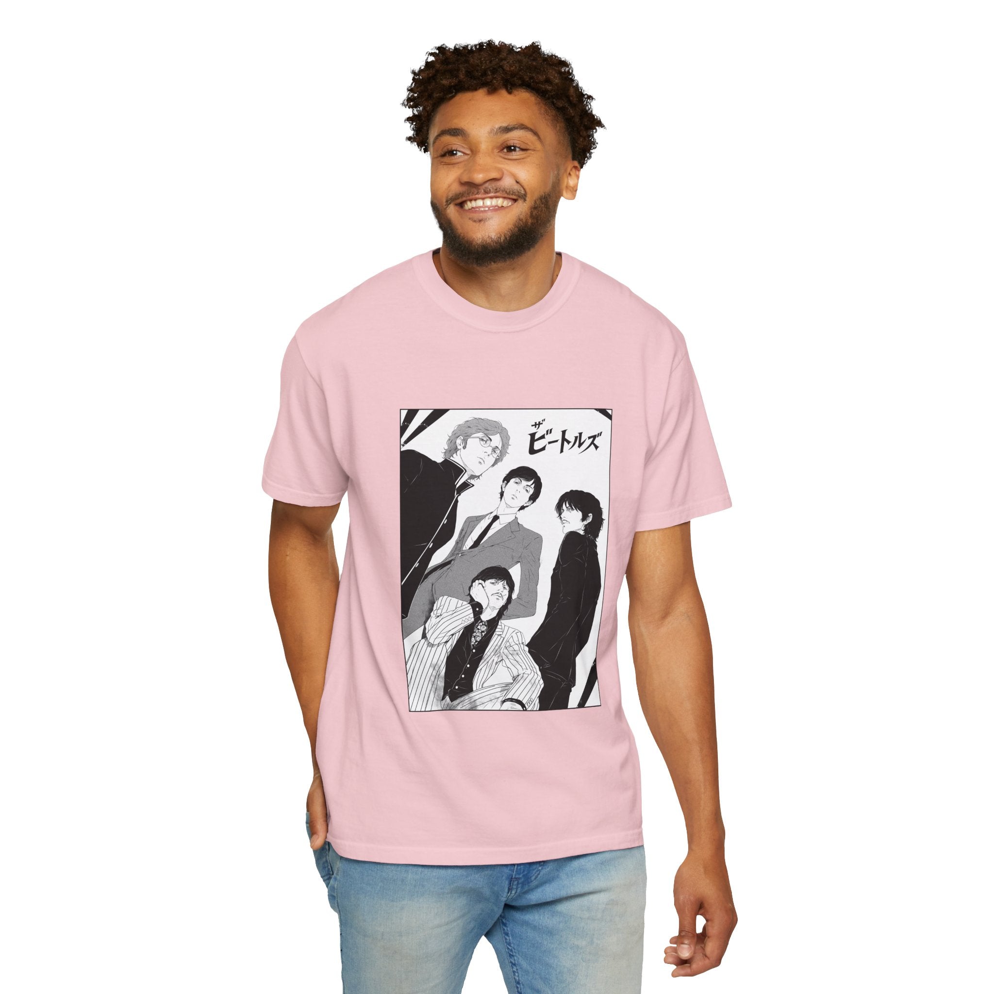 The Beatles Manga Style Band Tee – Black & White Graphic T-Shirt